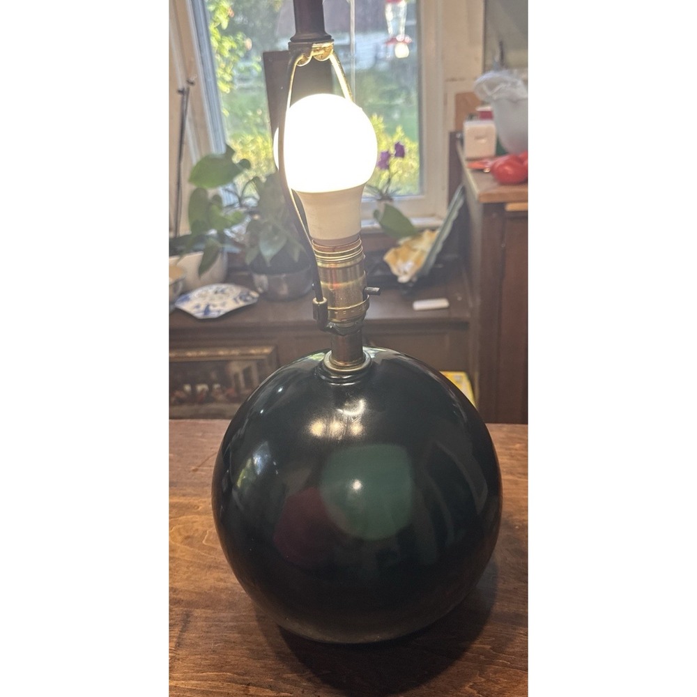 Large Vintage Black Orb Lamp 9" Wide x 18" Tall TESTED WORKS Mid Century Modern